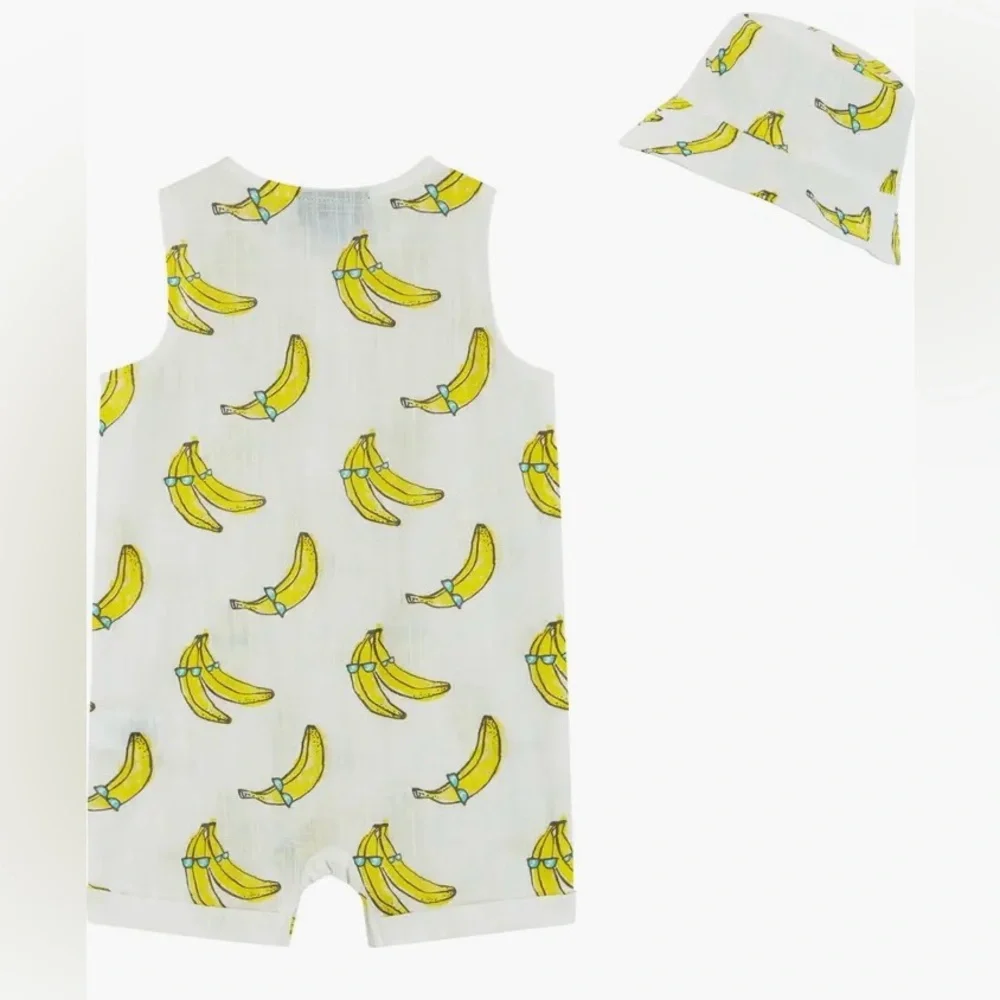 Andy & Evan Banana 🍌 Romper & Bucket Hat Set